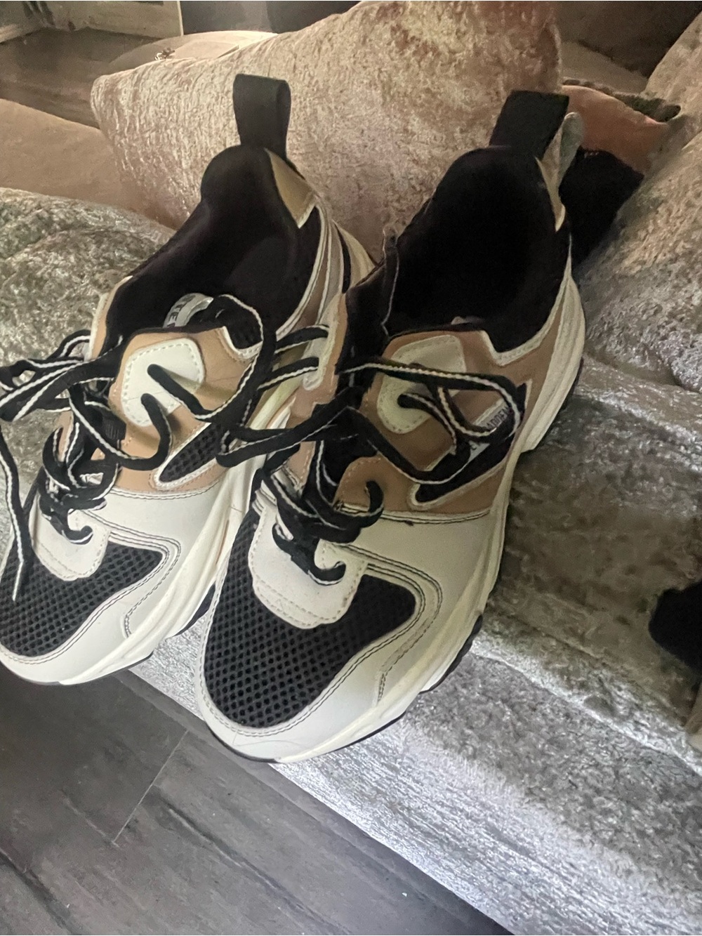 Steve Madden Multi-Panel Lace-Up Sneakers in Black, White and Tan